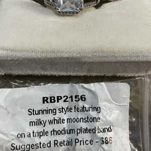 White moonstone triple rhodium plated band